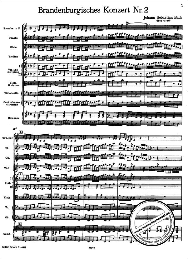 Notenbild für EP 4411 - BRANDENBURGISCHES KONZERT 2 F-DUR BWV 1047