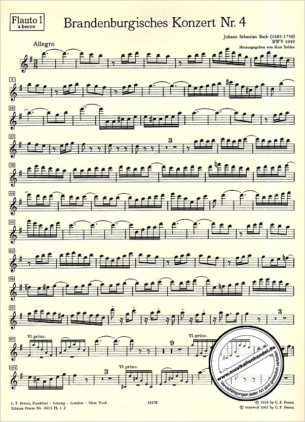 Notenbild für EP 4413-BFL - BRANDENBURGISCHES KONZERT 4 G-DUR BWV 1049