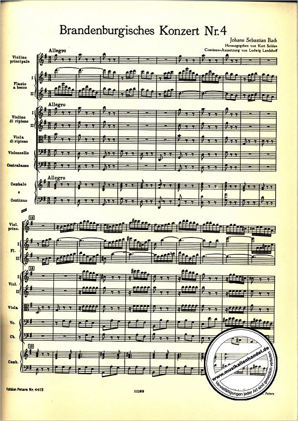 Notenbild für EP 4413 - BRANDENBURGISCHES KONZERT 4 G-DUR BWV 1049