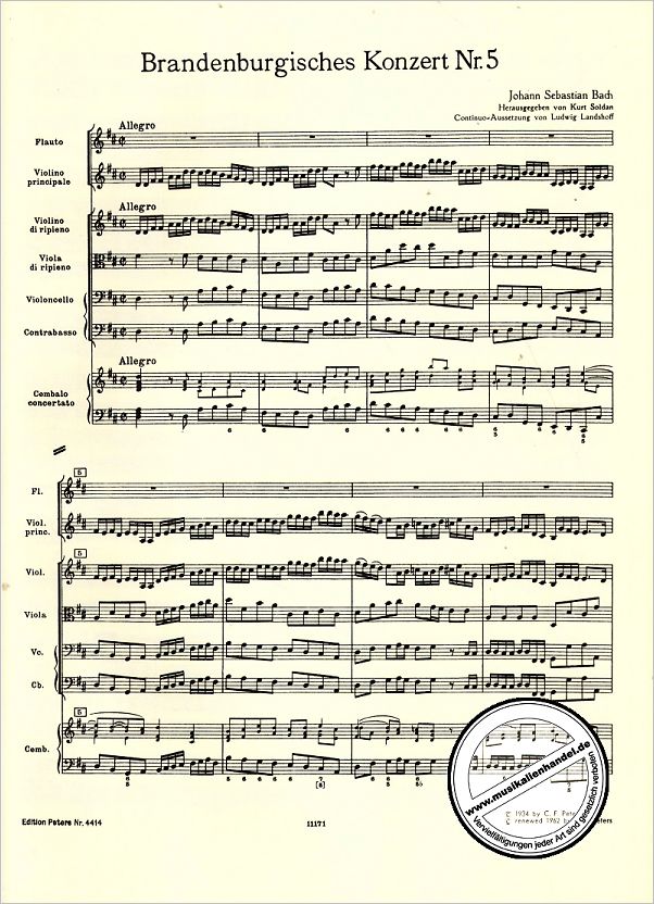 Notenbild für EP 4414 - BRANDENBURGISCHES KONZERT 5 D-DUR BWV 1050
