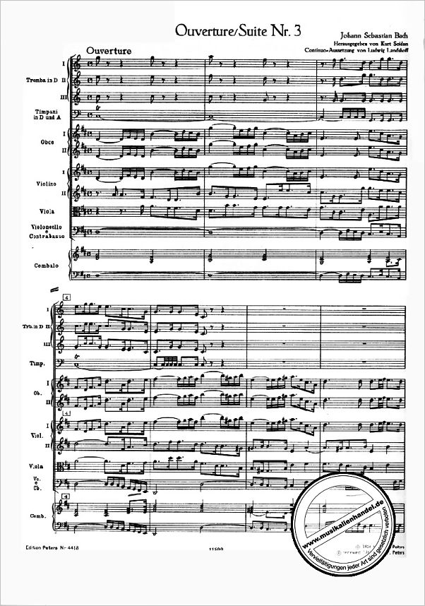 Notenbild für EP 4418 - OUVERTUERE (ORCHESTERSUITE) 3 D-DUR BWV 1068