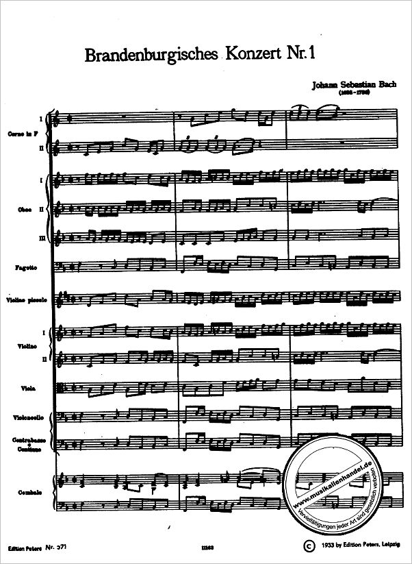 Notenbild für EP 571 - BRANDENBURGISCHES KONZERT 1 F-DUR BWV 1046