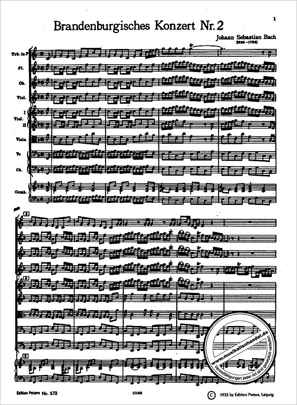 Notenbild für EP 572 - BRANDENBURGISCHES KONZERT 2 F-DUR BWV 1047