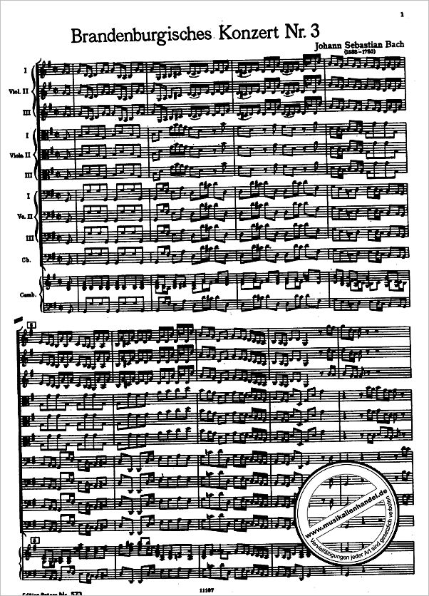 Notenbild für EP 573 - BRANDENBURGISCHES KONZERT 3 G-DUR BWV 1048