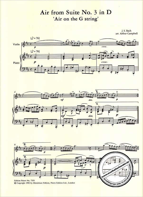 Notenbild für EP 7355 - AIR (ORCHESTERSUITE 3 D-DUR BWV 1068)