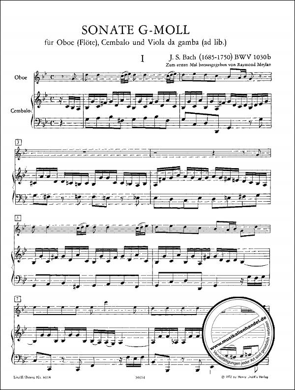 Notenbild für EP 8118 - SONATE G-MOLL BWV 1030B