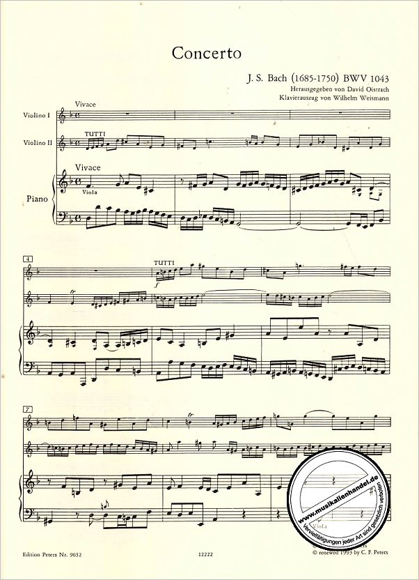 Notenbild für EP 9032 - KONZERT D-MOLL BWV 1043 - 2 VL