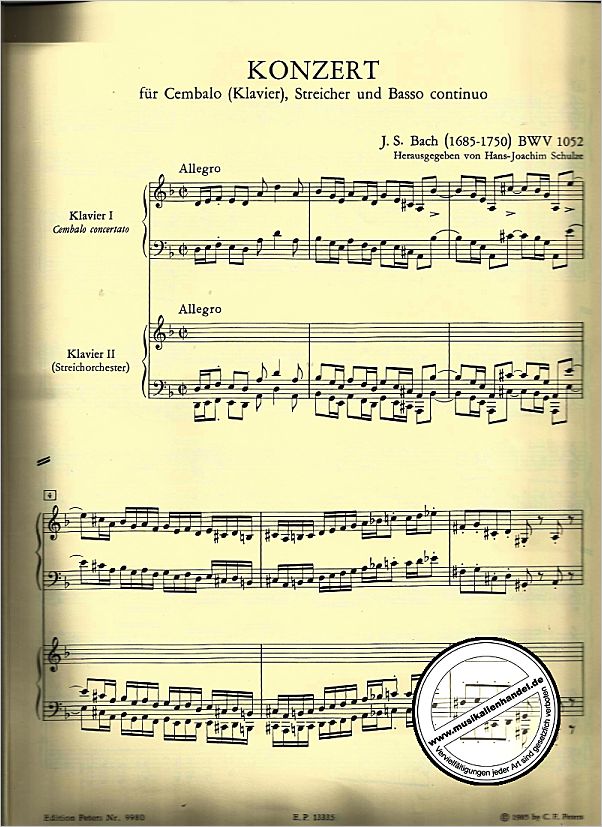 Notenbild für EP 9980 - KONZERT D-MOLL BWV 1052 - KLAV