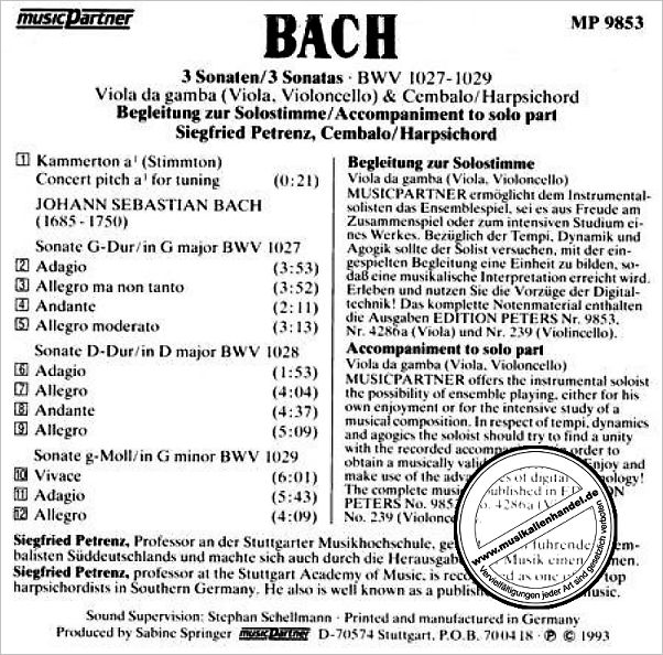 Notenbild für EPMP 9853 - 3 SONATEN BWV 1027-1029