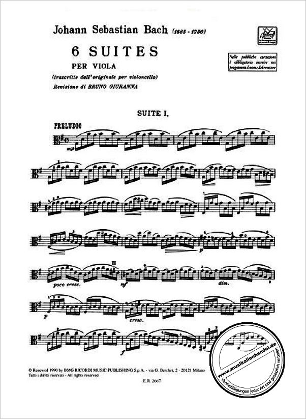 Notenbild für ER 2667 - 6 SUITEN BWV 1007-1012 (VC)