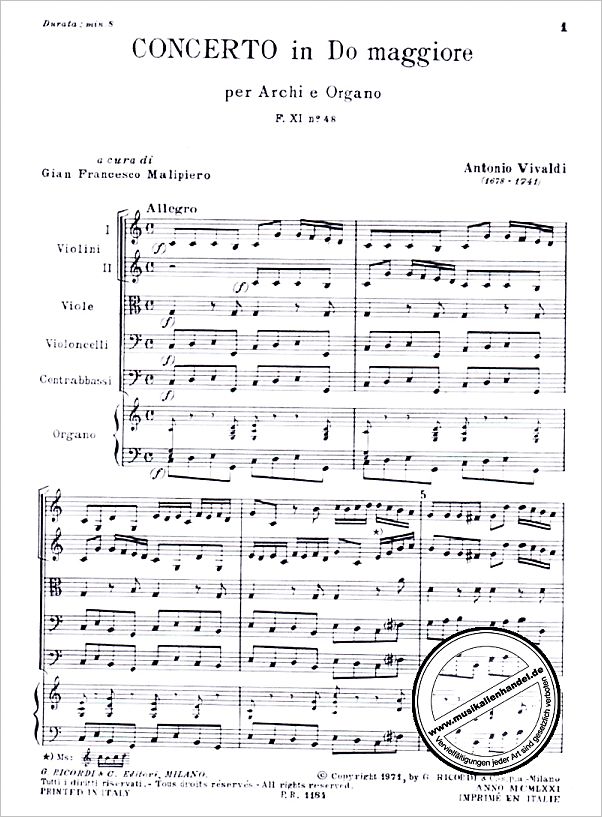 Notenbild für ERPR 1184 - CONCERTO C-DUR F 11/48 T 509