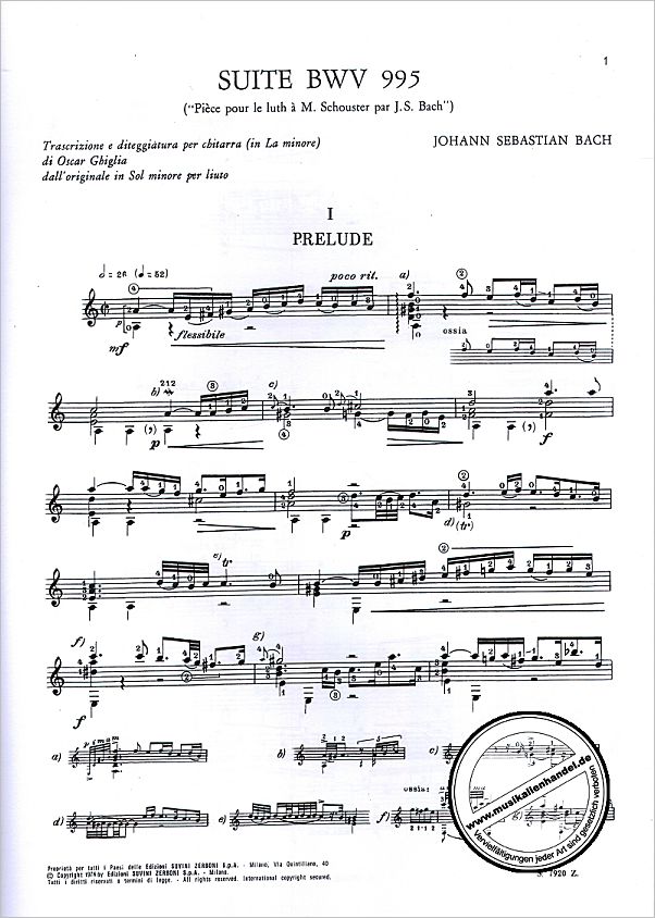 Notenbild für ESZ 7920 - SUITE A-MOLL BWV 995