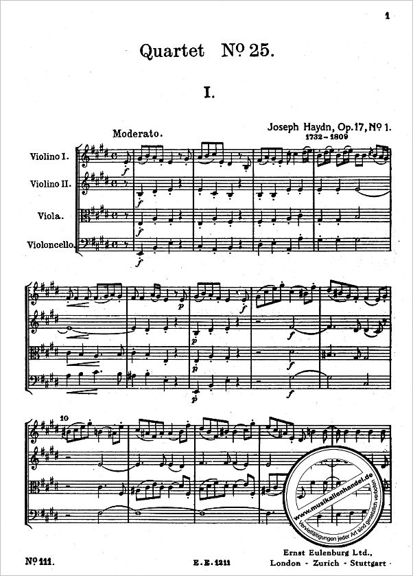 Notenbild für ETP 111 - QUARTETT E-DUR OP 17/1 HOB 3/25