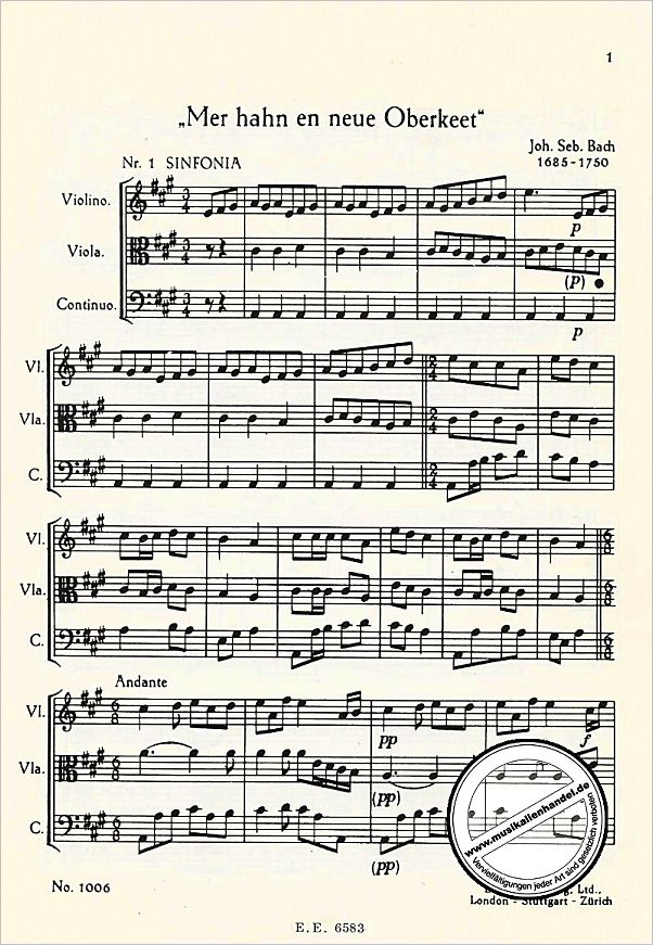 Notenbild für ETP 1006 - KANTATE 212 MER HAHN EN NEUE OBERKEET BWV 212 (BAUERNKANTATE)