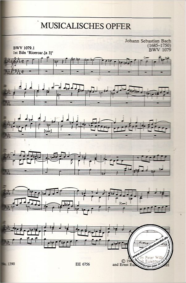 Notenbild für ETP 1390 - MUSIKALISCHES OPFER BWV 1079