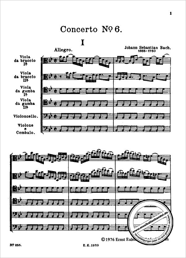 Notenbild für ETP 255 - BRANDENBURGISCHES KONZERT 6 B-DUR BWV 1051