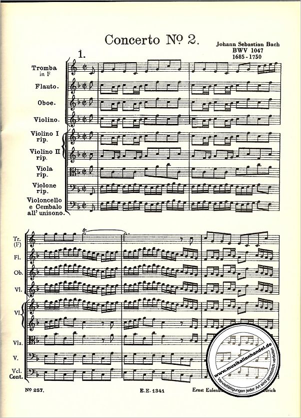 Notenbild für ETP 257 - BRANDENBURGISCHES KONZERT 2 F-DUR BWV 1047