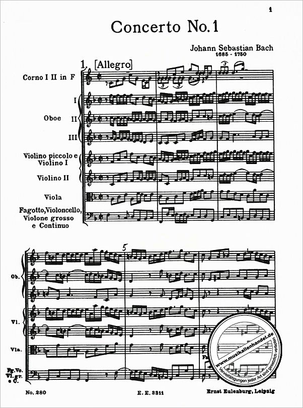 Notenbild für ETP 280 - BRANDENBURGISCHES KONZERT 1 F-DUR BWV 1046