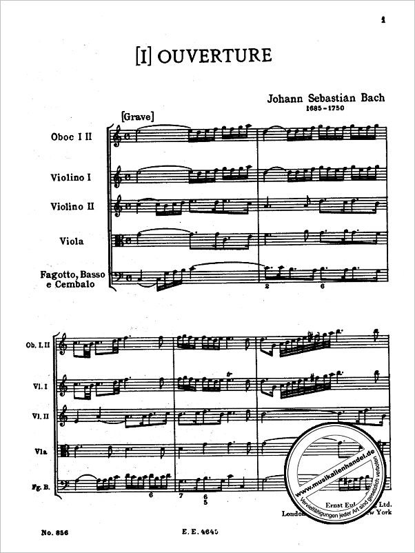 Notenbild für ETP 856 - OUVERTUERE (ORCHESTERSUITE) 1 C-DUR BWV 1066