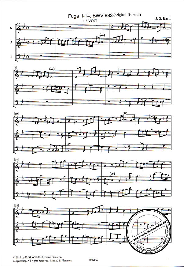 Notenbild für FE -B006 - FUGE BWV 883