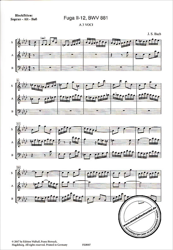 Notenbild für FE -B007 - FUGE BWV 881