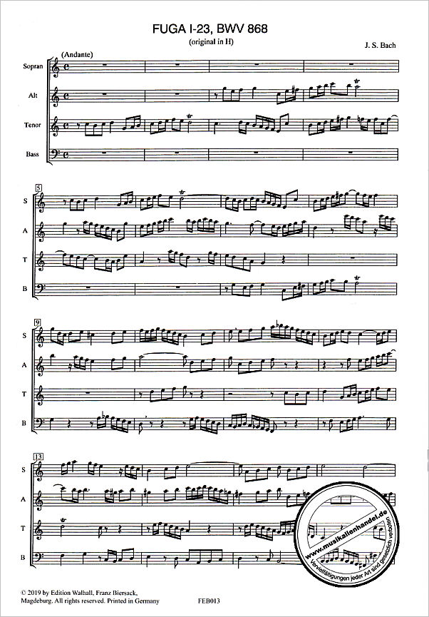 Notenbild für FE -B013 - FUGE BWV 868