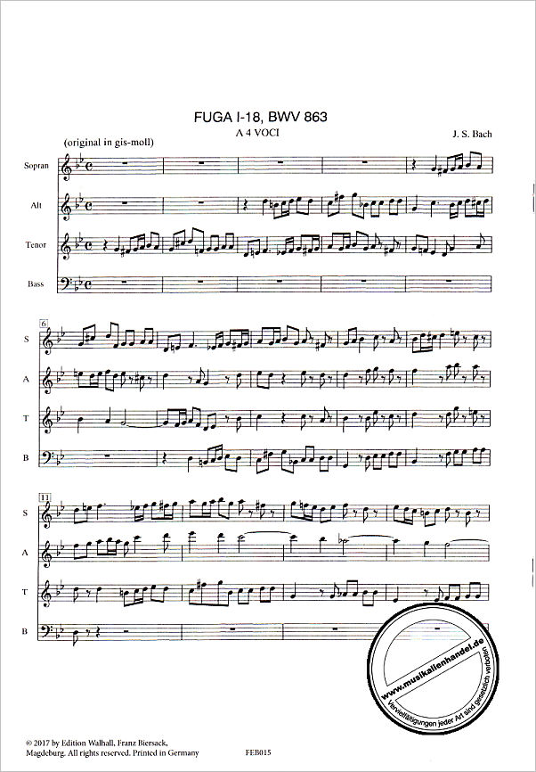 Notenbild für FE -B015 - FUGE BWV 863