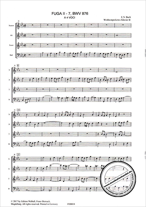 Notenbild für FE -B018 - FUGE BWV 876