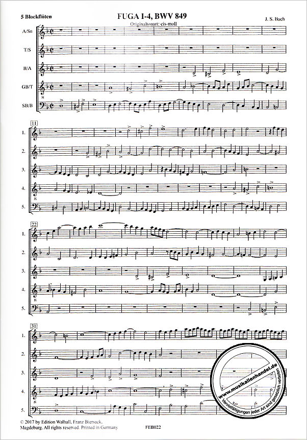 Notenbild für FE -B022 - FUGE BWV 849