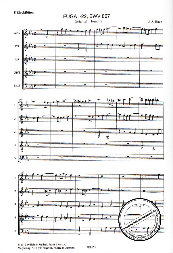 Notenbild für FE -B023 - FUGA 1-22 + PRAEAMBULUM BWV 872A