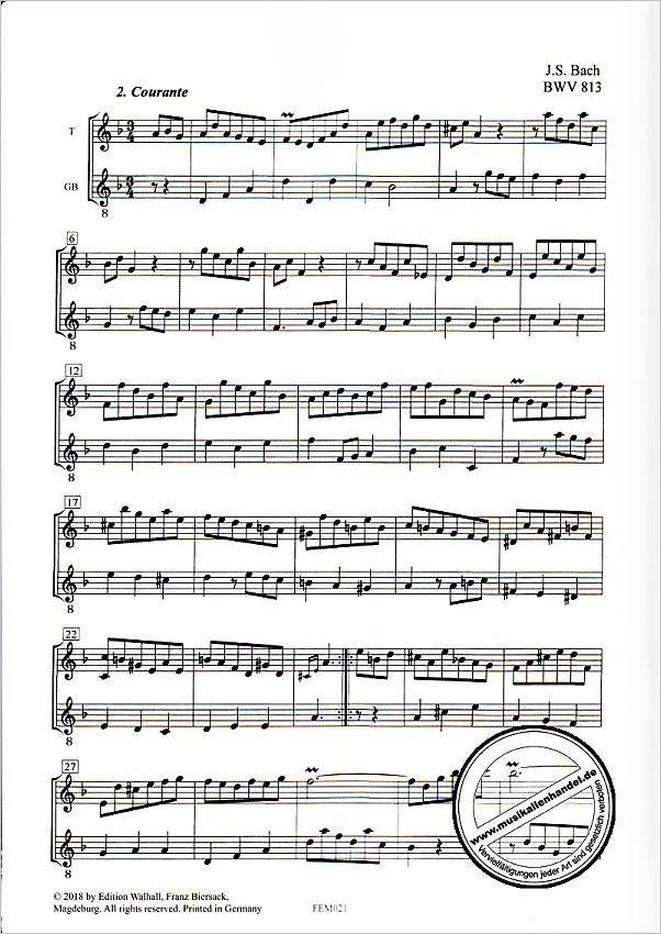 Notenbild für FE -M021 - Französische Suite 2 BWV 813