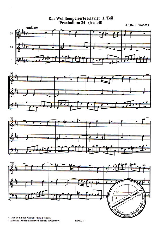Notenbild für FE -M028 - Präludium BWV 869
