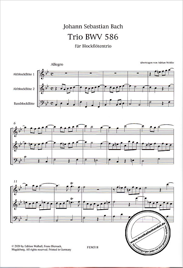 Notenbild für FE -M318 - Bach für zwischendurch