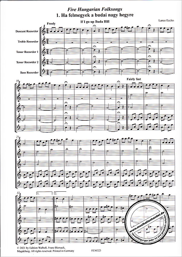 Notenbild für FE -M323 - 5 Ungarische Folksongs
