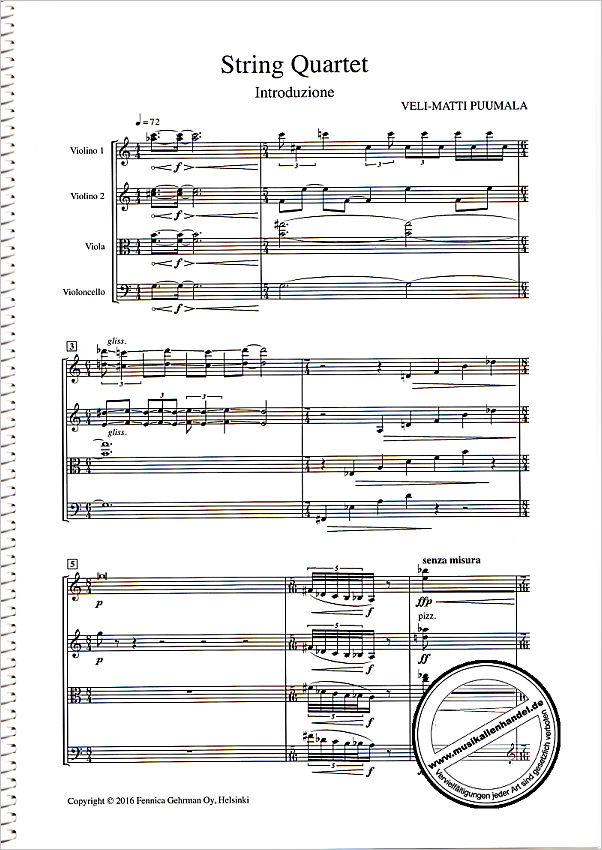 Notenbild für FENNICA 940-1 - Streichquartett 1
