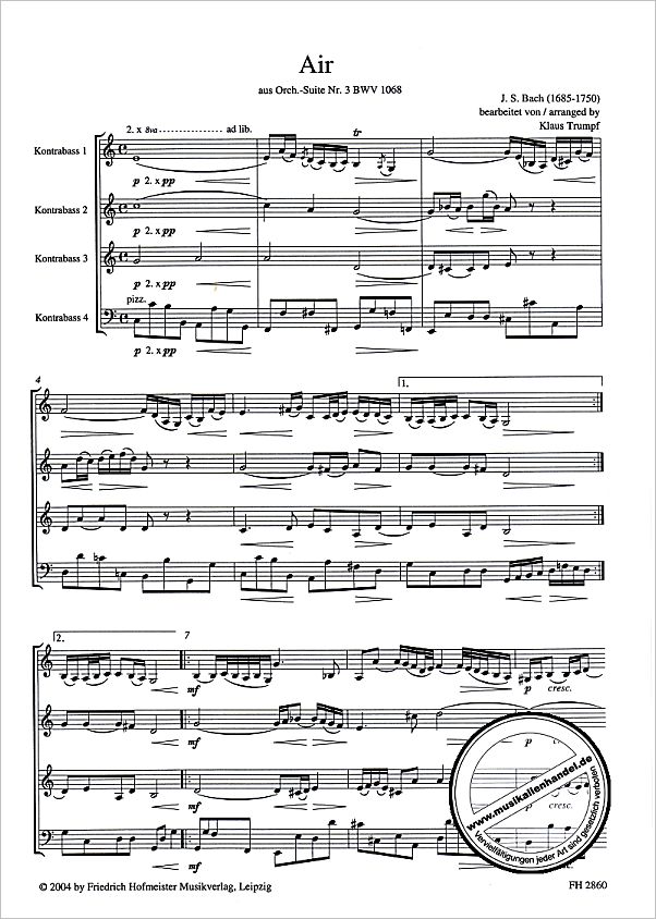 Notenbild für FH 2860 - AIR (ORCHESTERSUITE 3 D-DUR BWV 1068)