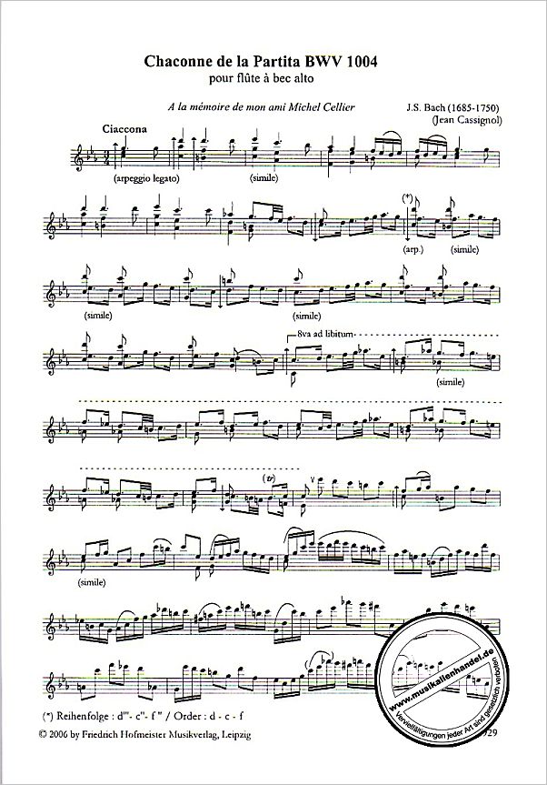 Notenbild für FH 2929 - CHIACONNE DE LA PARTITA BWV 1004