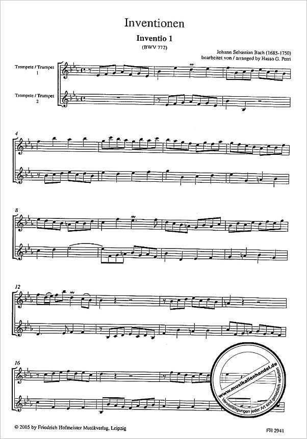Notenbild für FH 2941 - ZWEISTIMMIGE INVENTIONEN BWV 772-786