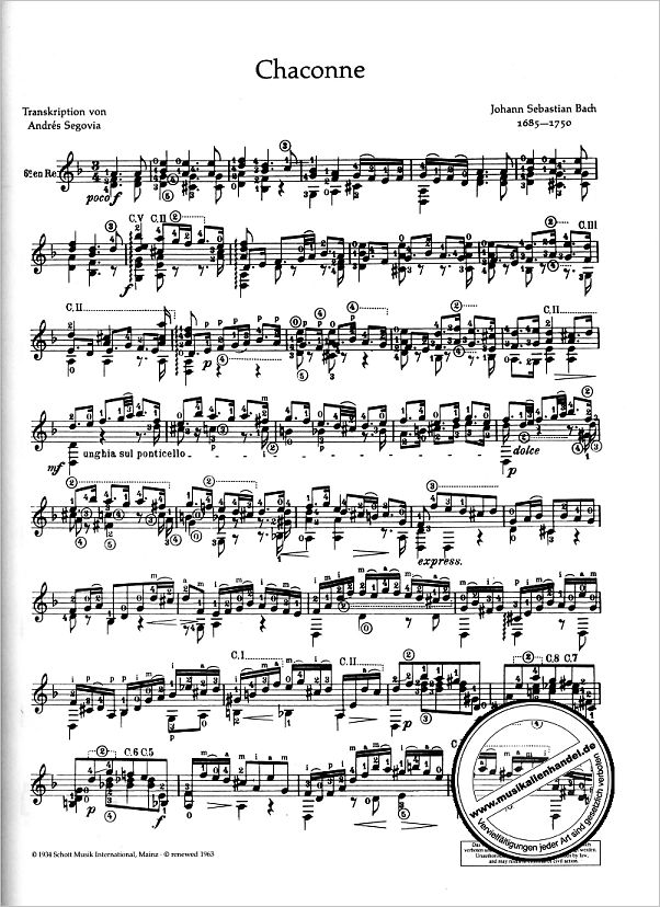 Notenbild für GA 141 - CHACONNE D-MOLL BWV 1004