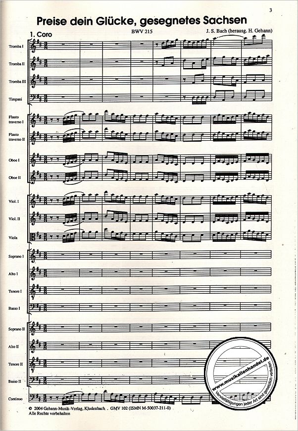 Notenbild für GEHANN 102 - KANTATE 215 PREISE DEIN GLUECKE GESEGNETES SACHSEN BWV 215