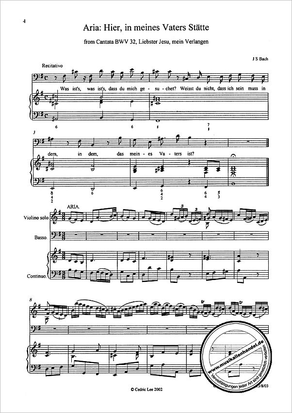 Notenbild für GREEN -BAC-1 - HIER IST MEINES VATERS STAETTE (KANTATE BWV 32)