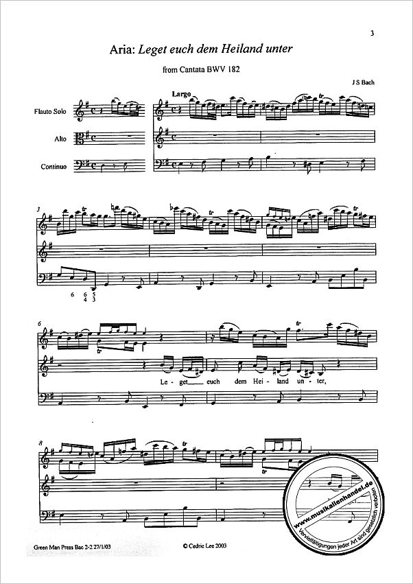 Notenbild für GREEN -BAC-2 - LEGET EUCH DEM HEILAND UNTER (KANTATE BWV 182)