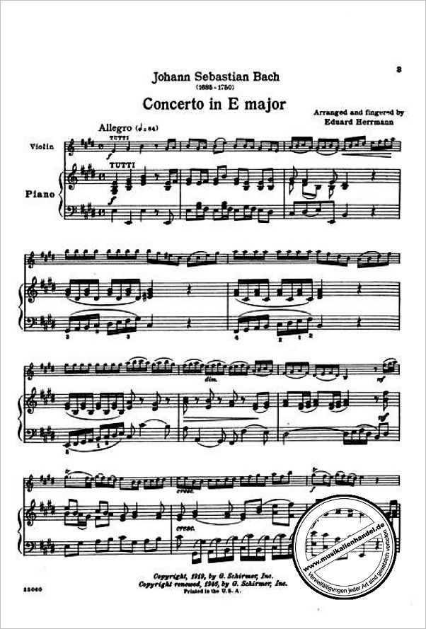 Notenbild für GS 25786 - KONZERT 2 E-DUR BWV 1042 - VL S