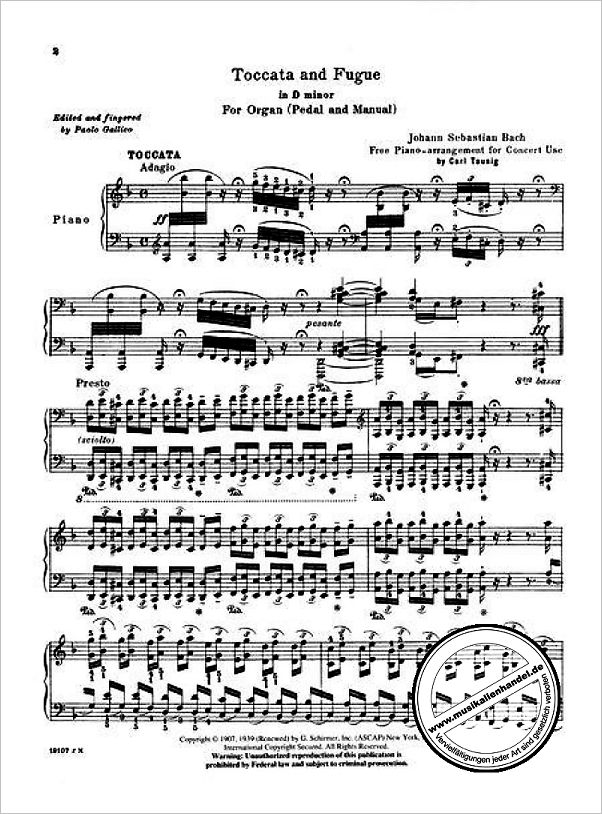 Notenbild für GS 26976 - TOCCATA + FUGE D-MOLL BWV 565