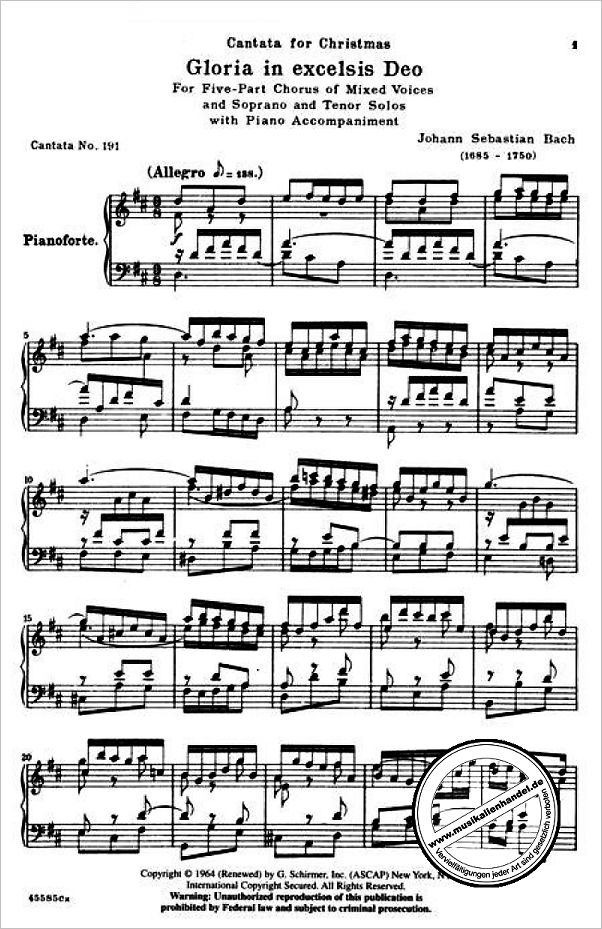 Notenbild für GS 32489 - KANTATE 191 GLORIA IN EXCELSIS DEO BWV 191