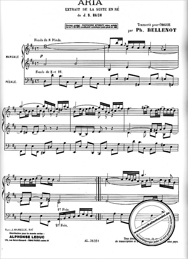 Notenbild für HA 9001 - AIR (ORCHESTERSUITE 3 D-DUR BWV 1068)