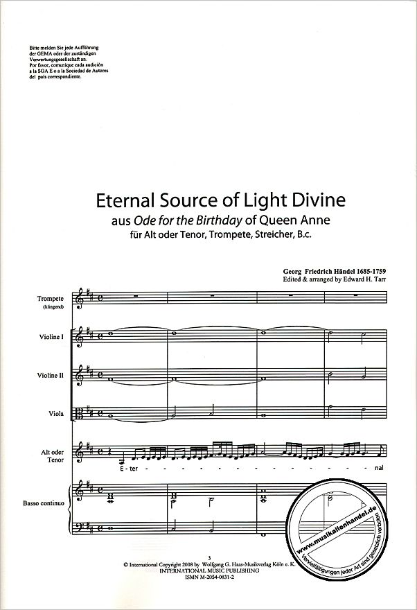 Notenbild für HAAS 0831-2 - ETERNAL SOURCE OF LIGHT DIVINE (AUS ODE FOR THE BIRTHDAY OF QUEEN