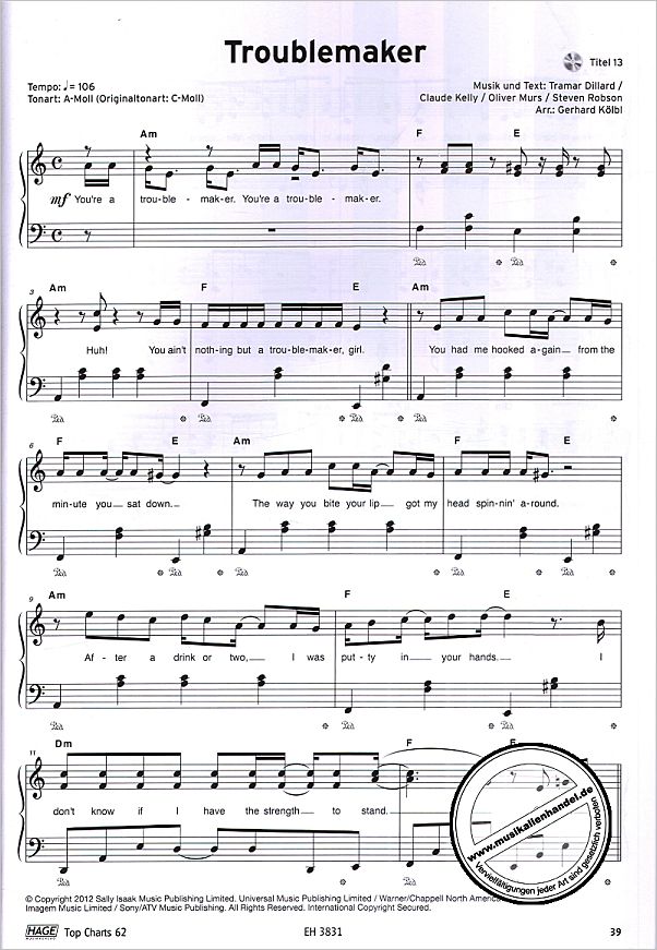 Notenbild für HAGE 3831 - TOP CHARTS 62
