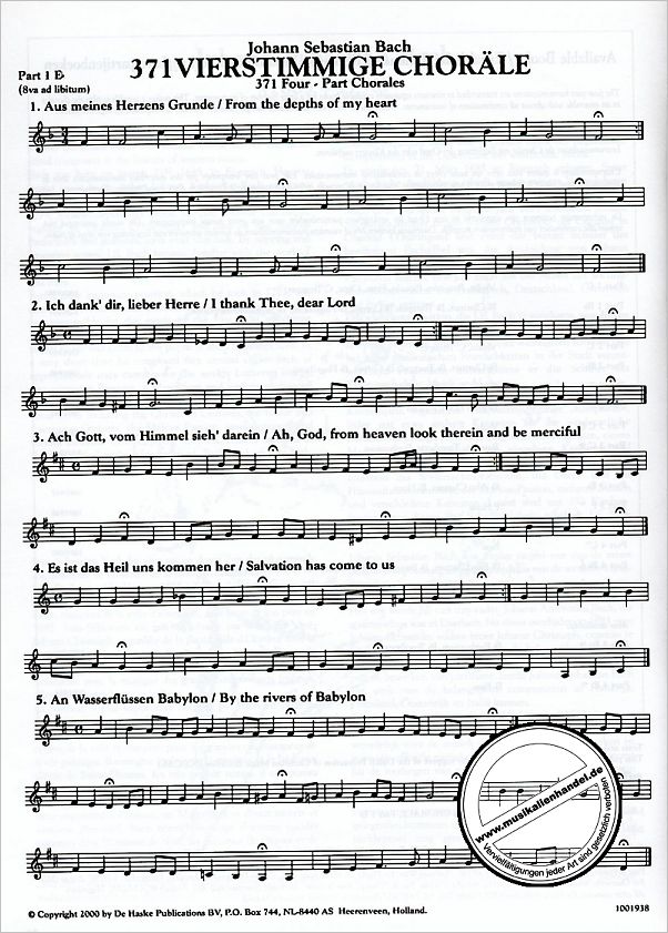 Notenbild für HASKE 1001938 - 371 VIERSTIMMIGE CHORAELE