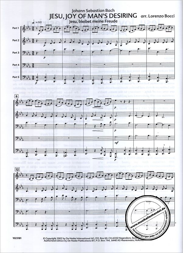 Notenbild für HASKE 1023181 - JESUS BLEIBET MEINE FREUDE (KANTATE BWV 147)